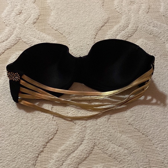 Women’s black & gold Victoria’s Secret strapless bikini top. Size 36C - Picture 2 of 4
